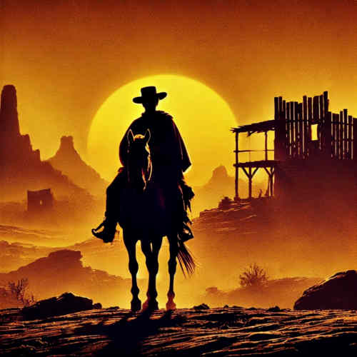 Szene aus einem Italowestern mit staubiger Wüstenkulisse